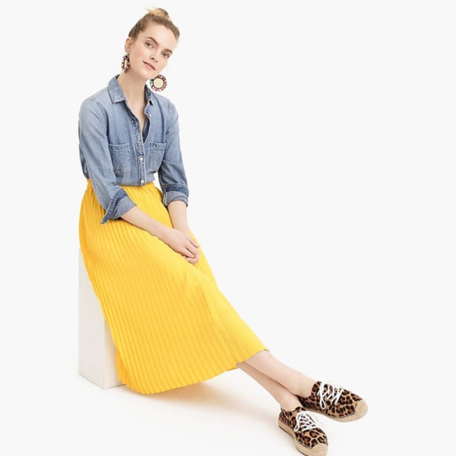 J crew yellow pleated skirt cheap
