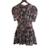 Ulla Johnson Brown and Blue Ruched Puff Sleeve Mini Dress SZ XS