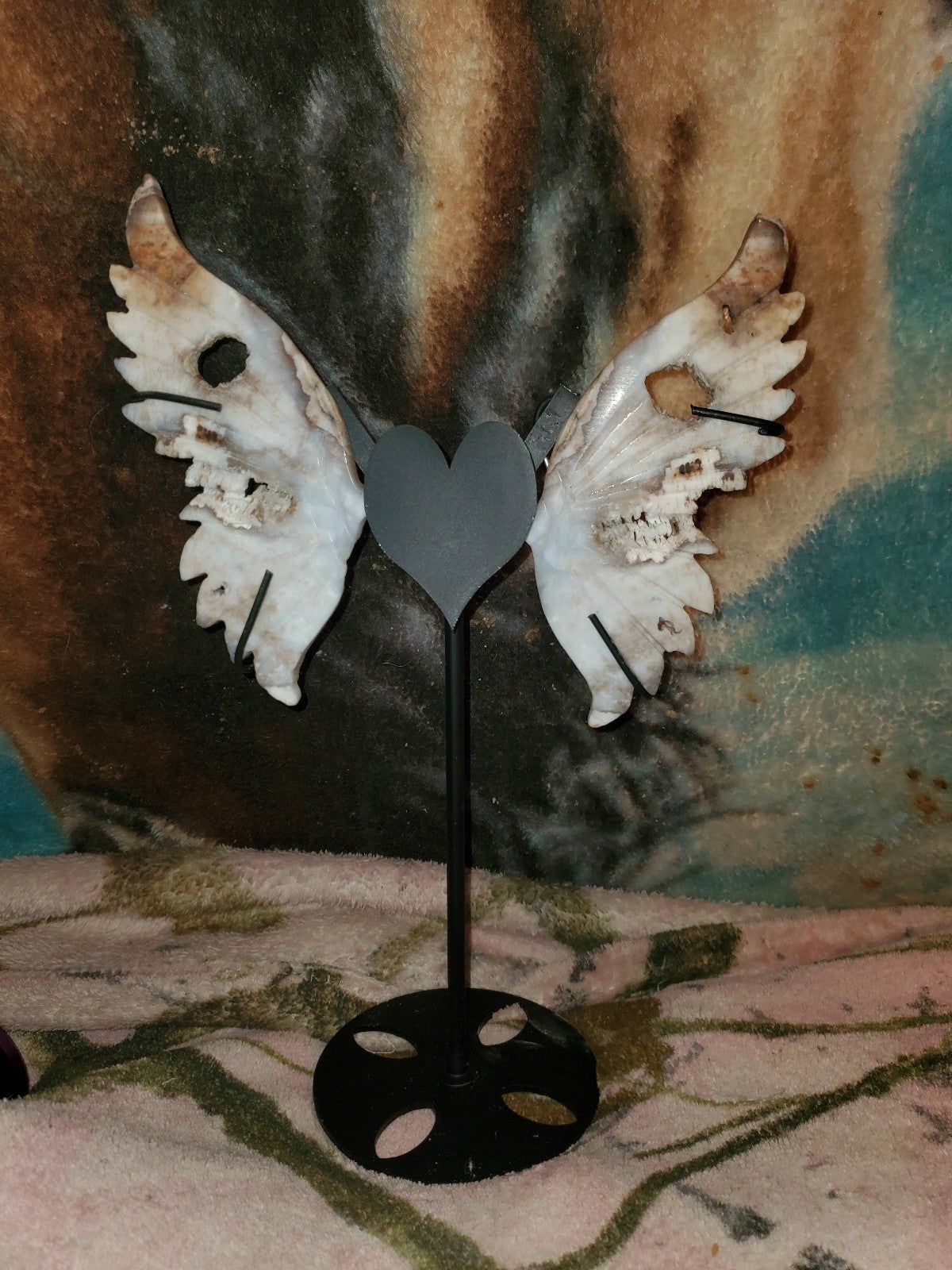 Uv reactive Druzy petrified wood crystal wings w/ gift