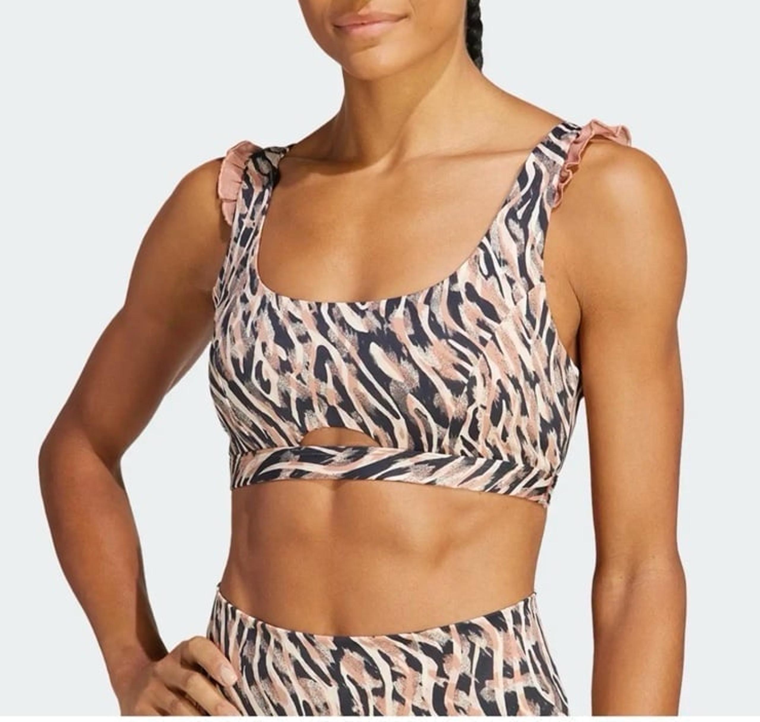 New color medium support women’s sports bra animal print clay strata - Adidas