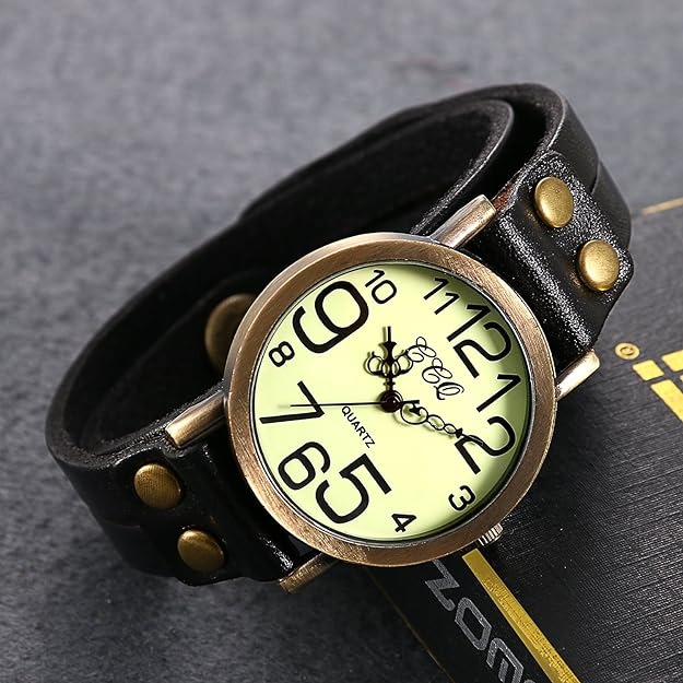 Unisex Retro Leather Strap Quartz Wrist Watch Twisted Bracelet Bangle Cuff