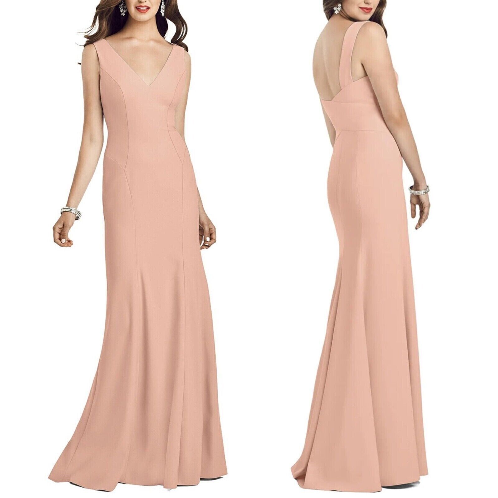 Dessy NWOT Seamed Bodice Crepe Trumpet Gown Pink Porcelian Size 16