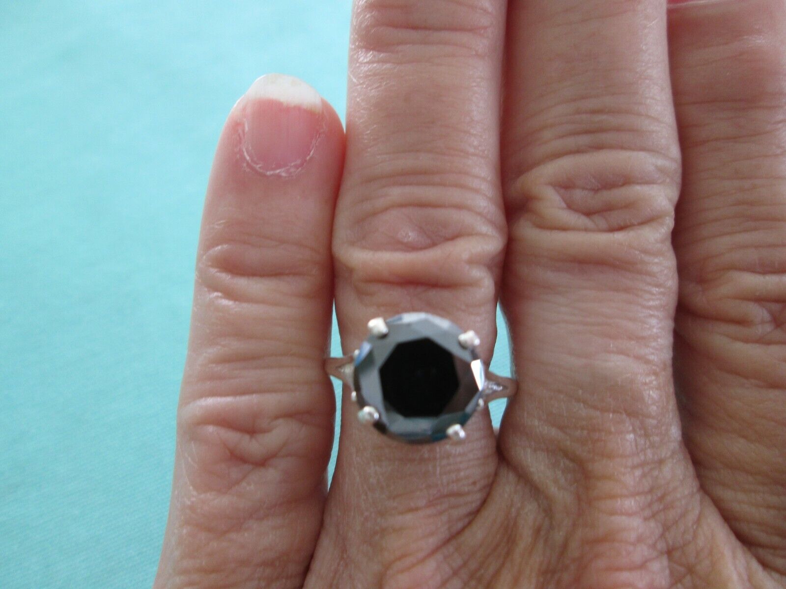 4.11ct REAL NATURAL BLACK DIAMOND RING,FREE DIAMOND TESTER,CERTIFI CATE, SIZE 6
