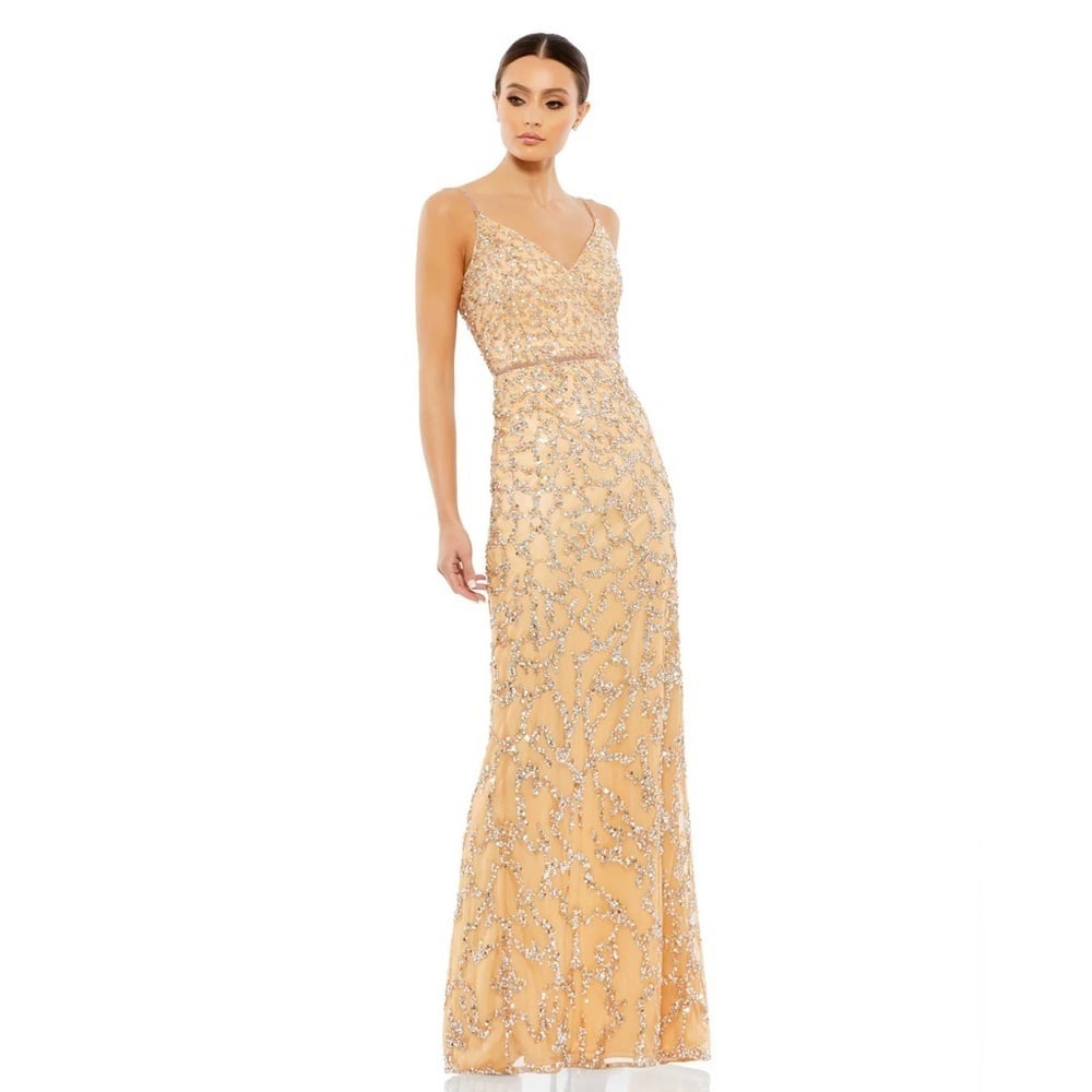 Size 6 Mac Duggal 5481 NWT SLEEVELESS V-NECK BEADED COLUMN GOWN