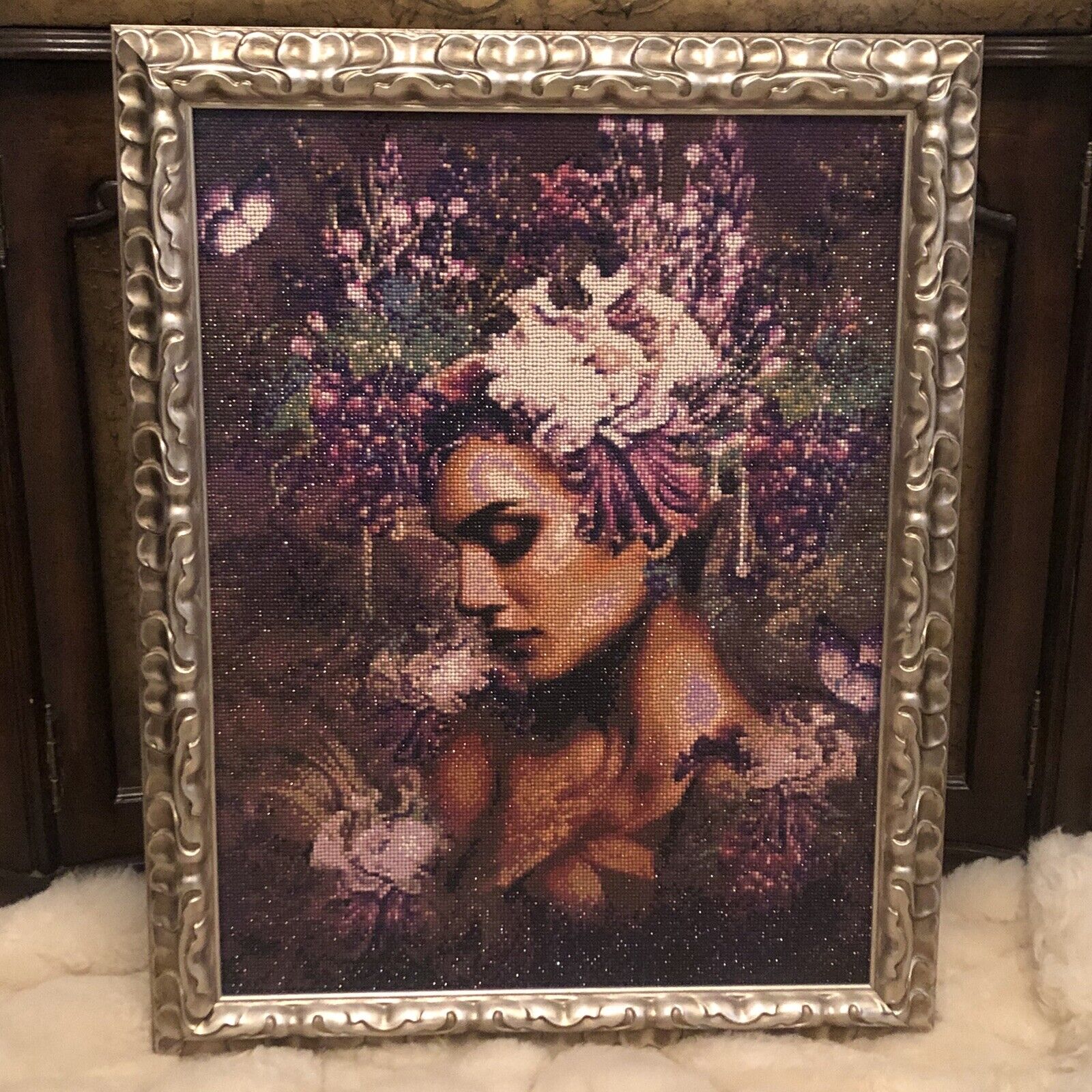 One of a kind “Lady in Purple” diamond artwork painting custom framed