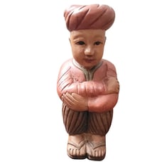 Vintage Asian Crouching Boy Sculpture Solid Wood Home Decor