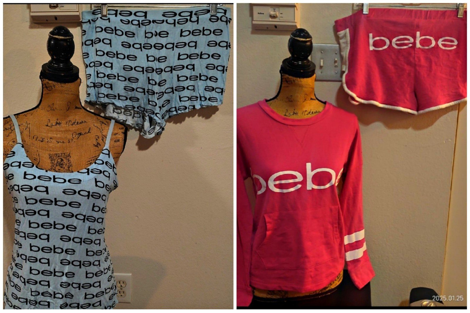 Bebe Pink & Baby Blue Logo Tank Top & Lace Up Booty Shorts Pajama Set Bundle