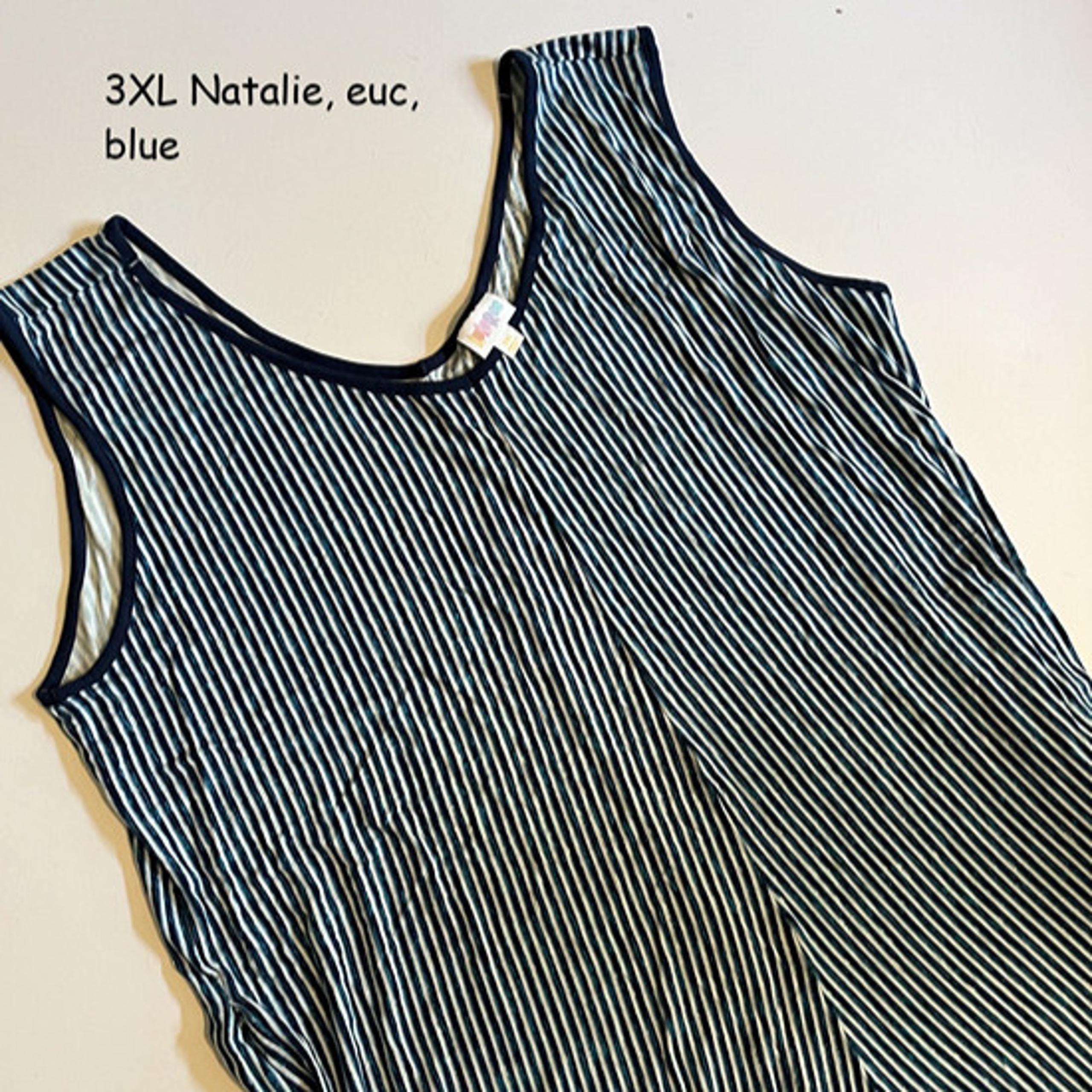 3XL Lularoe Natalie jumpsuit, blue and white vertical stripes