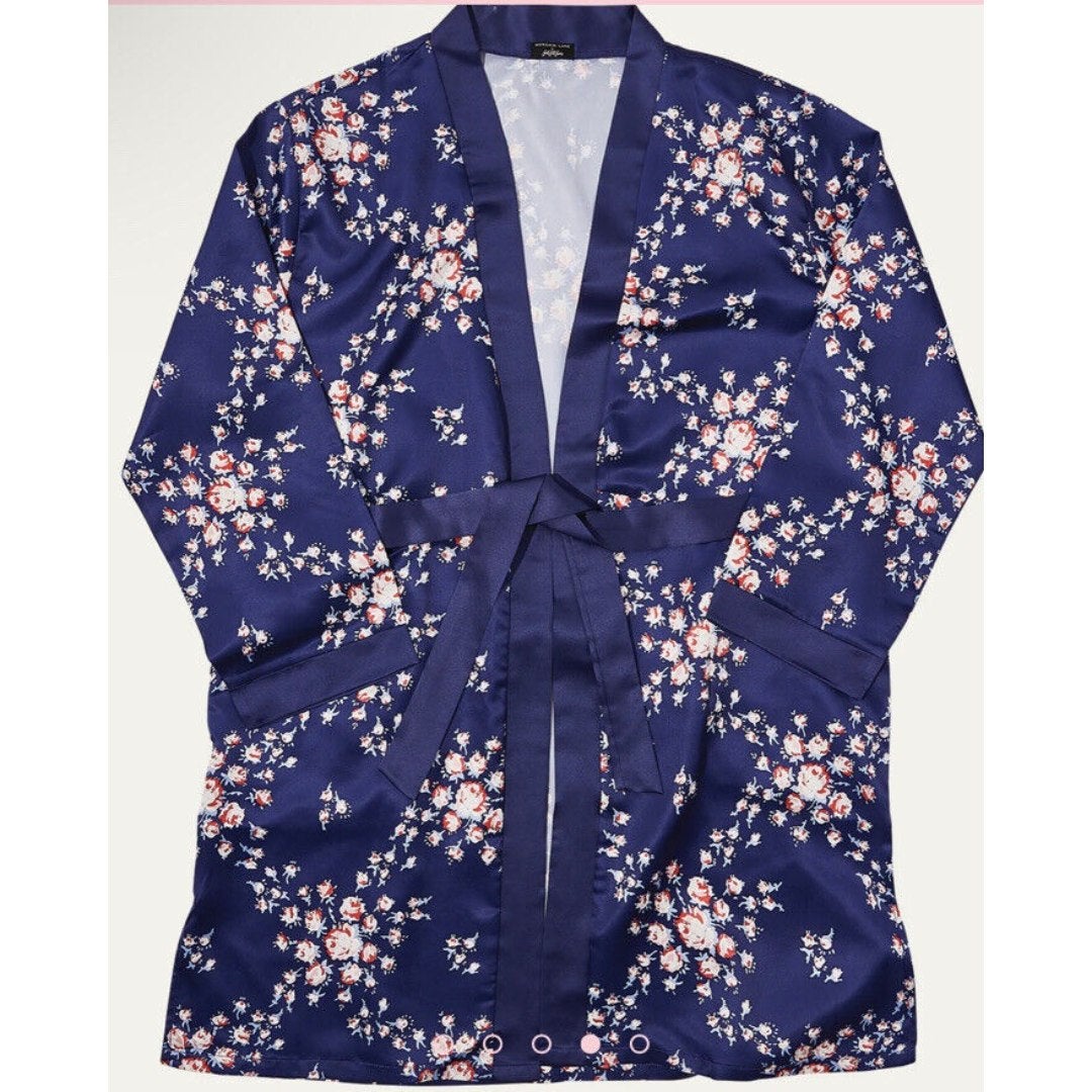 MORGAN LANE x FABFITFUN - Allie Satin Robe - Navy Floral - PLUS - New In Package