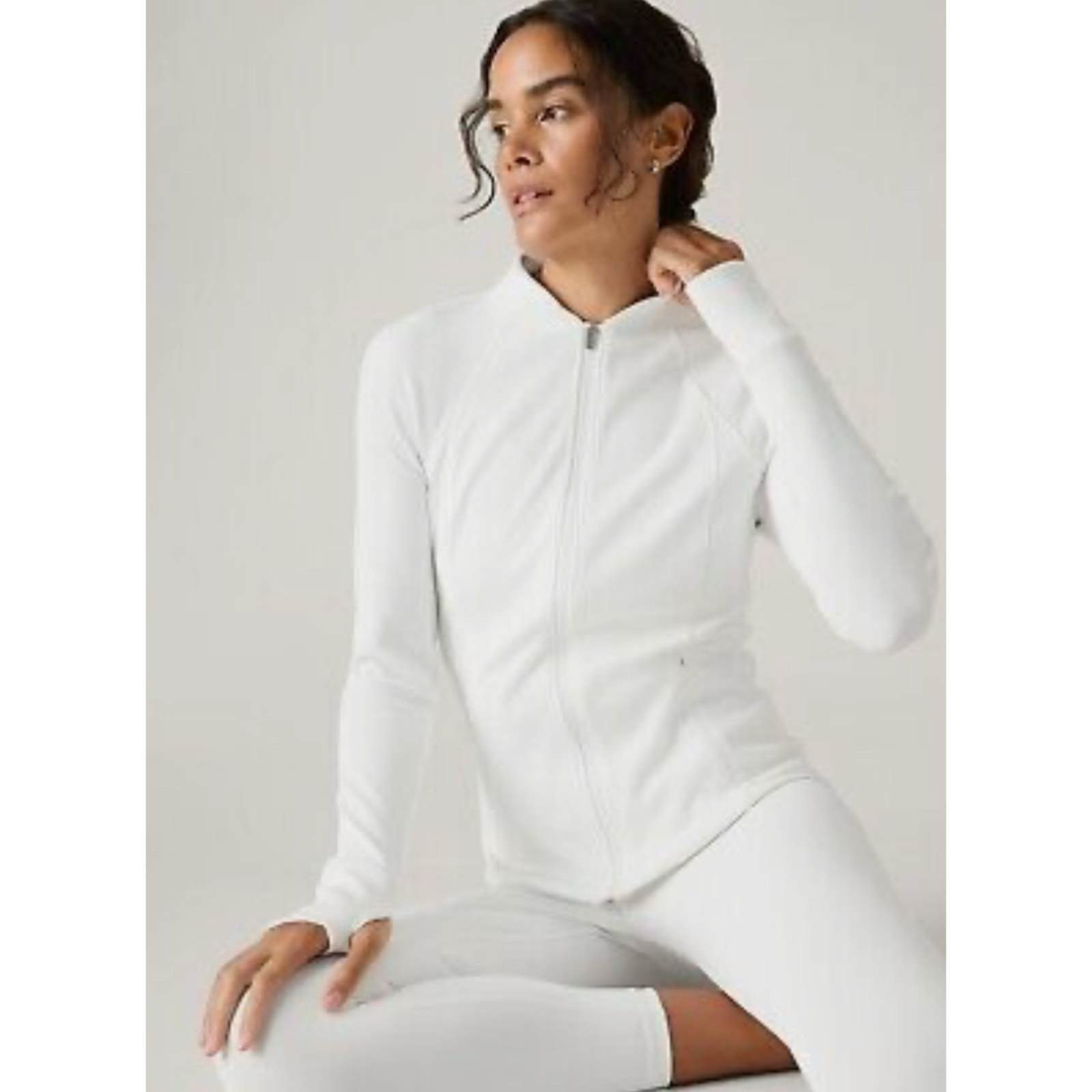 Athelta Salutation Full Zip Jacket Bright White Ribbed Stretch Women's M Tall