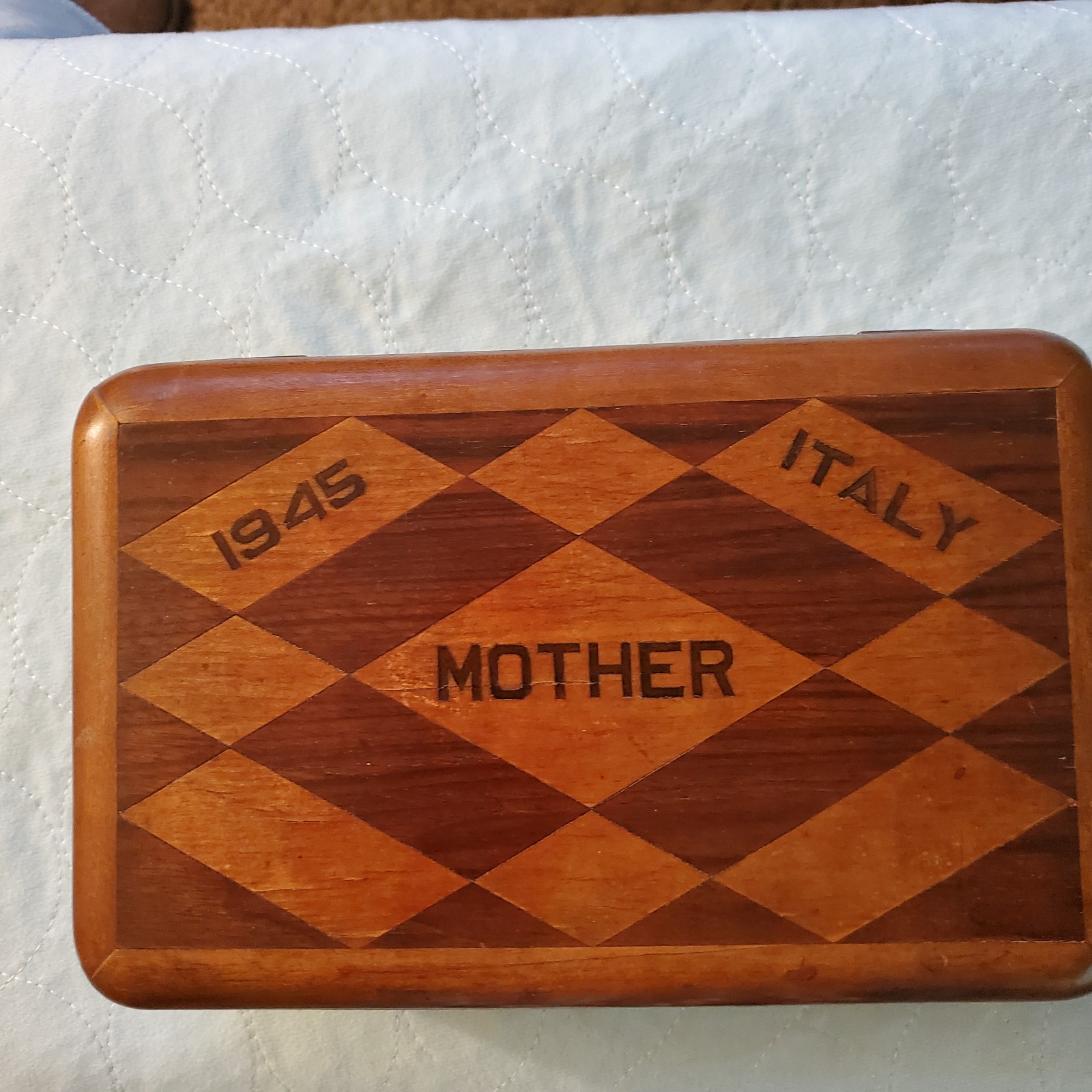 vintage 1945 Italy WWII Handmade Wooden Jewelry Box Mother