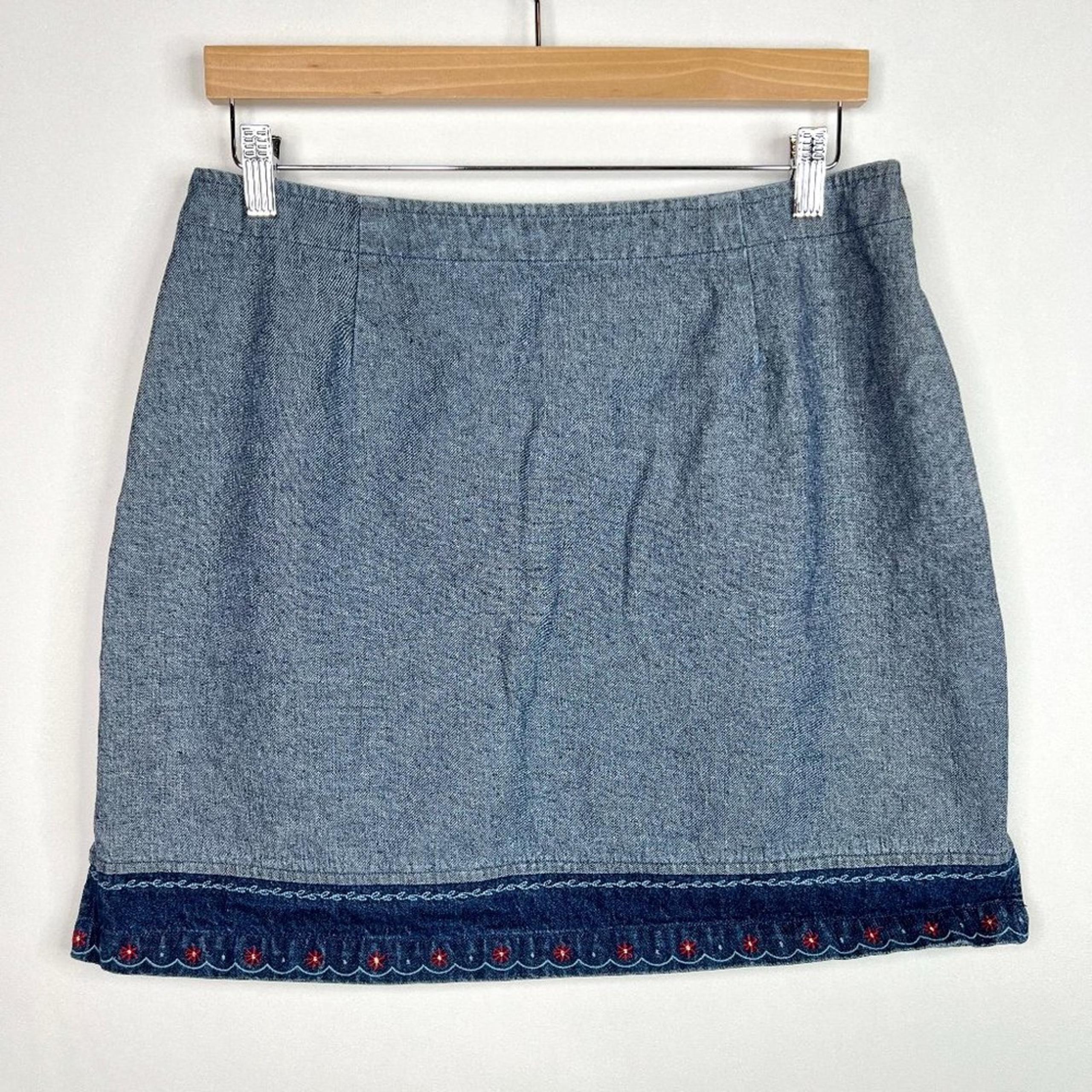 Y2K Route 66 Denim Floral Hem Mini Skirt 15/16