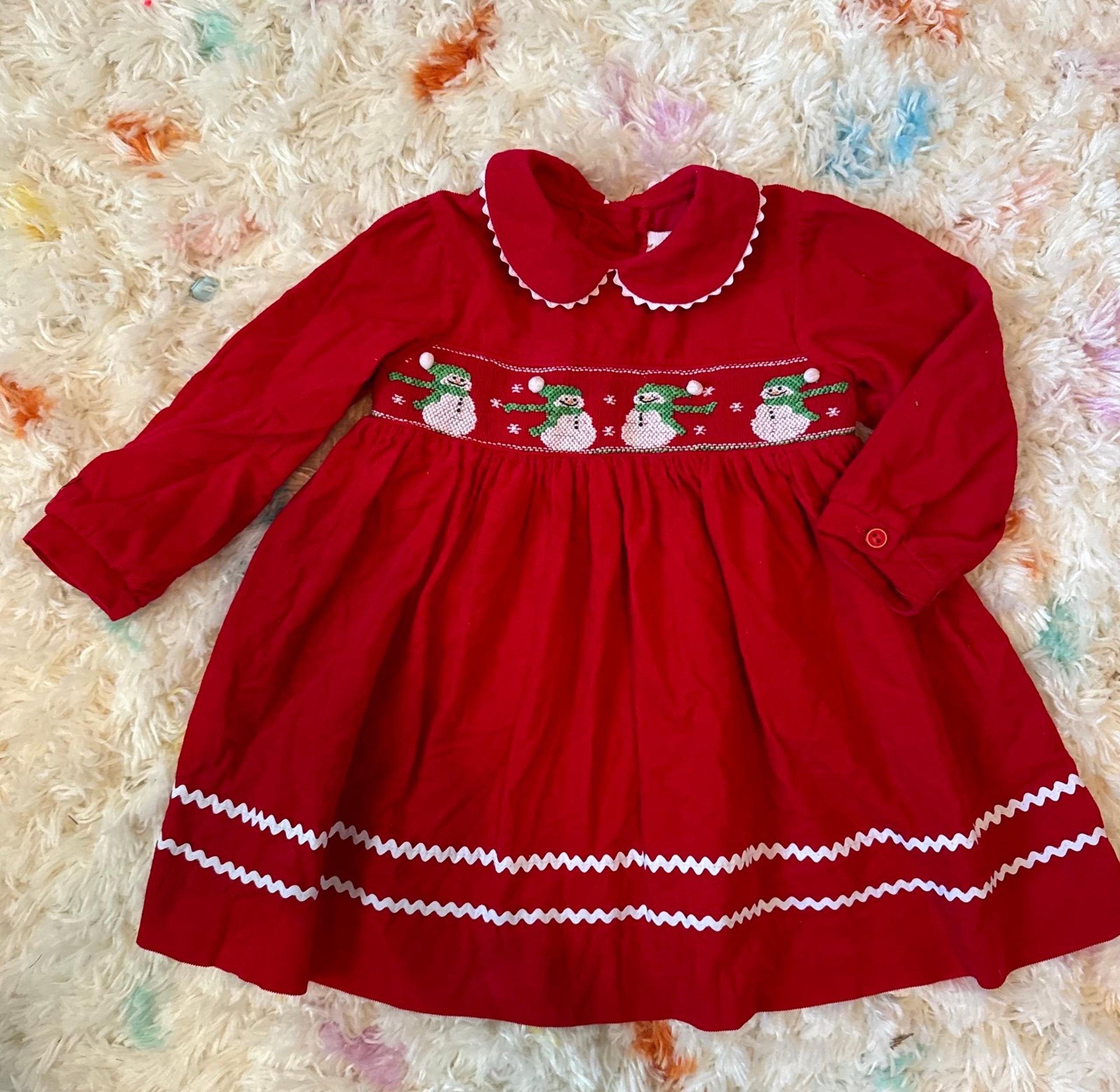 Corduroy smocked snowman dress 18m