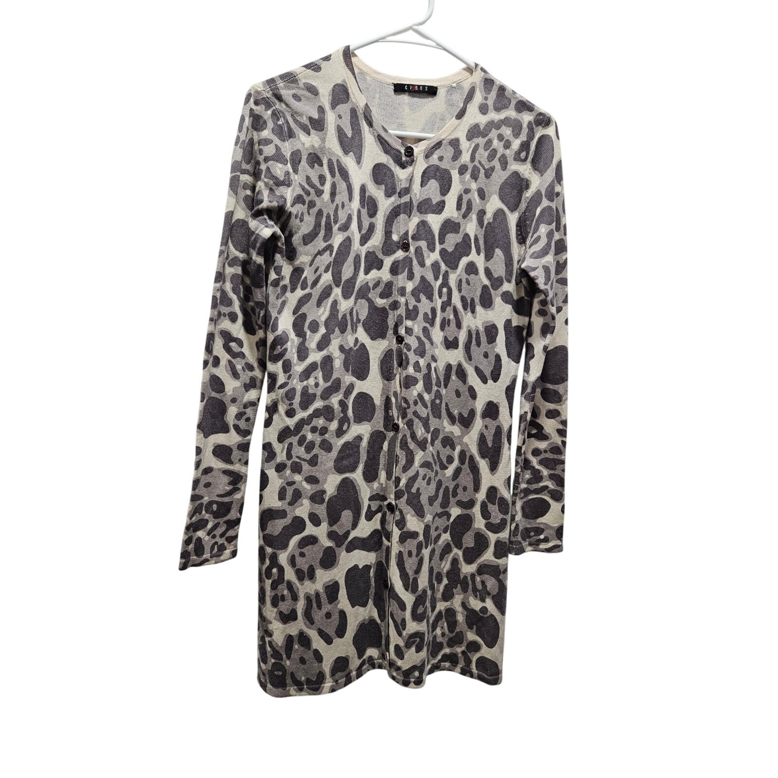 Cyrus Cashmere Silk Blend Long Animal Print Carsigan Sweater Woemn's Size M