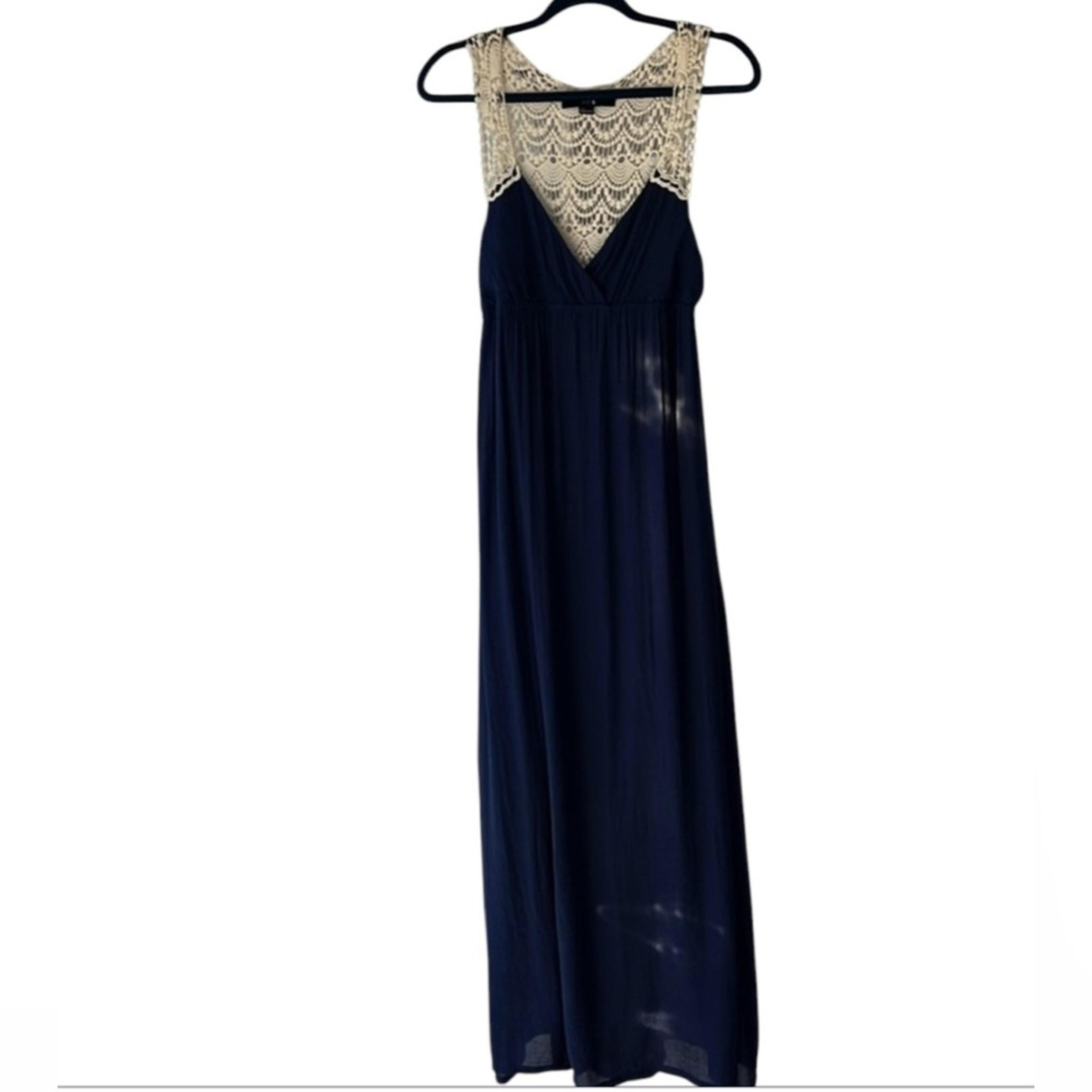Forever 21 XX1 Navy Maxi SM Sleeveless Crochet Gauzy Viscose/Cotton Boho EUC