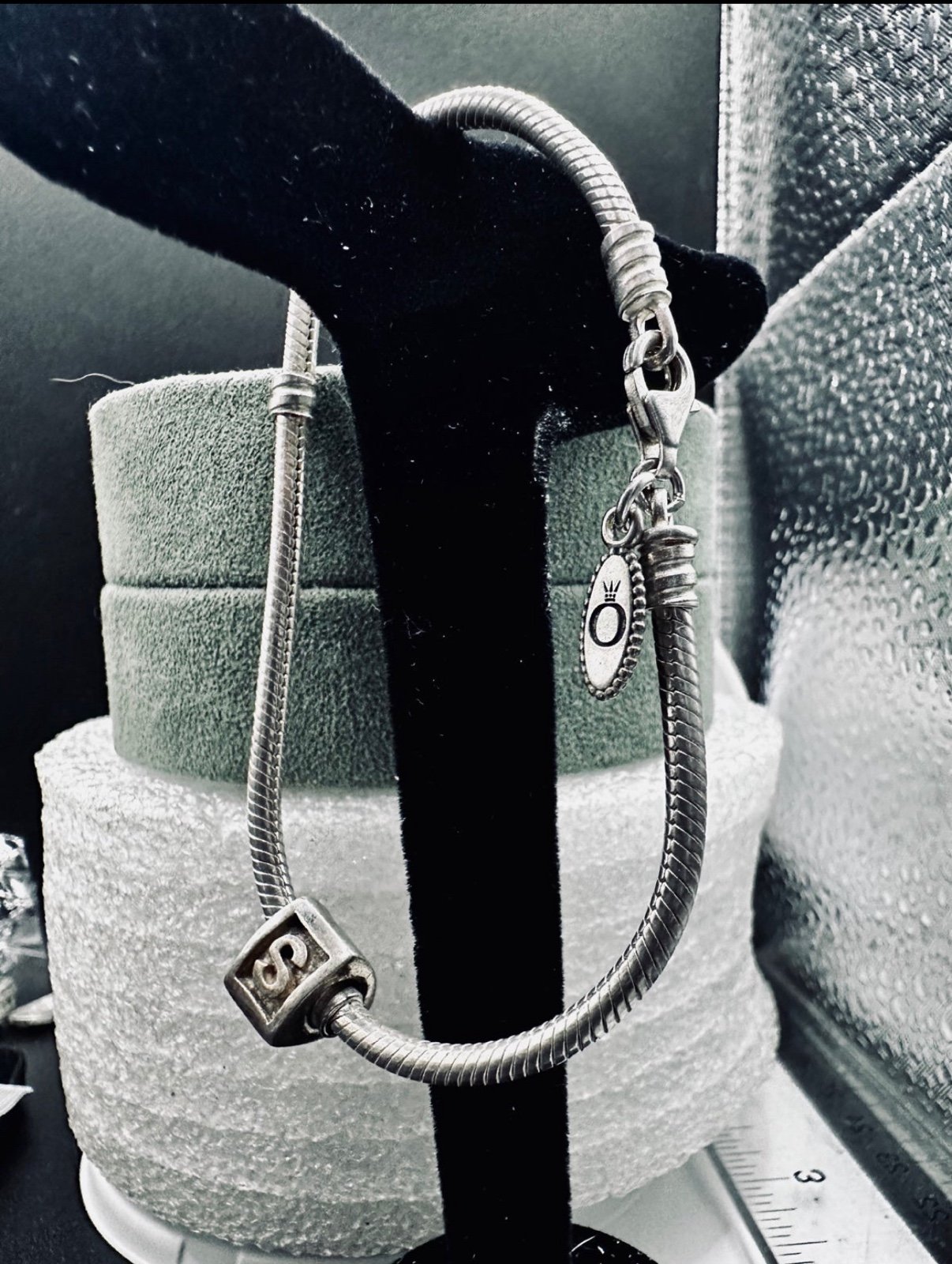 Vintage Retired Sterling Pandora Monogram “S” snake chain charm bracelet
