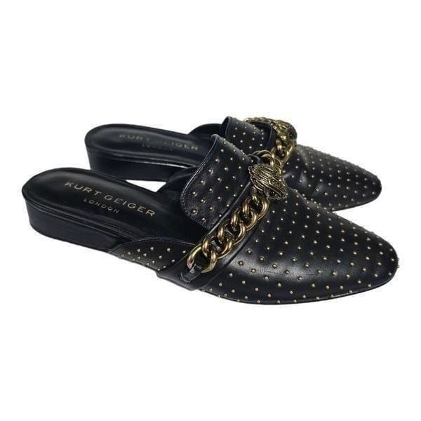 KURT GEIGER LONDON Black Leather Studded Chelsea Loafer Mule - Size 37