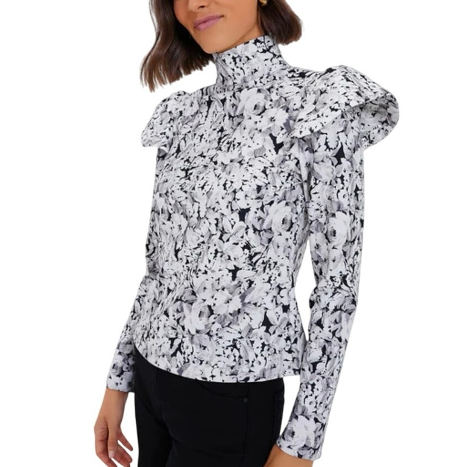 New Tuckernuck Gray Gardens Boden Top Floral Knit Ruffle Top Size Medium 1615-16