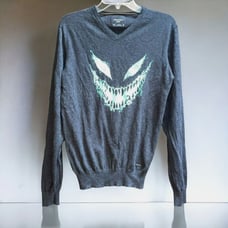 Springfield Cashmere Blend Men's M Gray Neon Skull Print Pullover Sweater