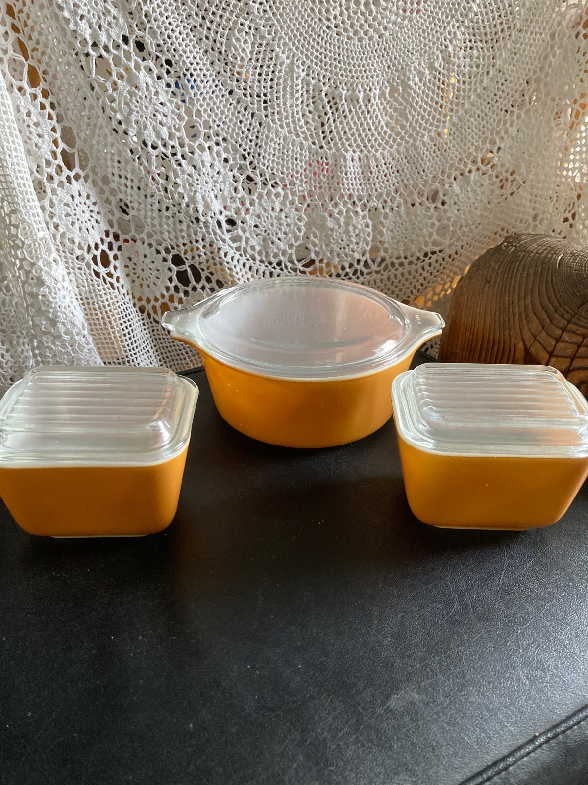 Vintage Pyrex BUTTERSCOTCH Casserole and 2 Refrigerator Dishes with Lids