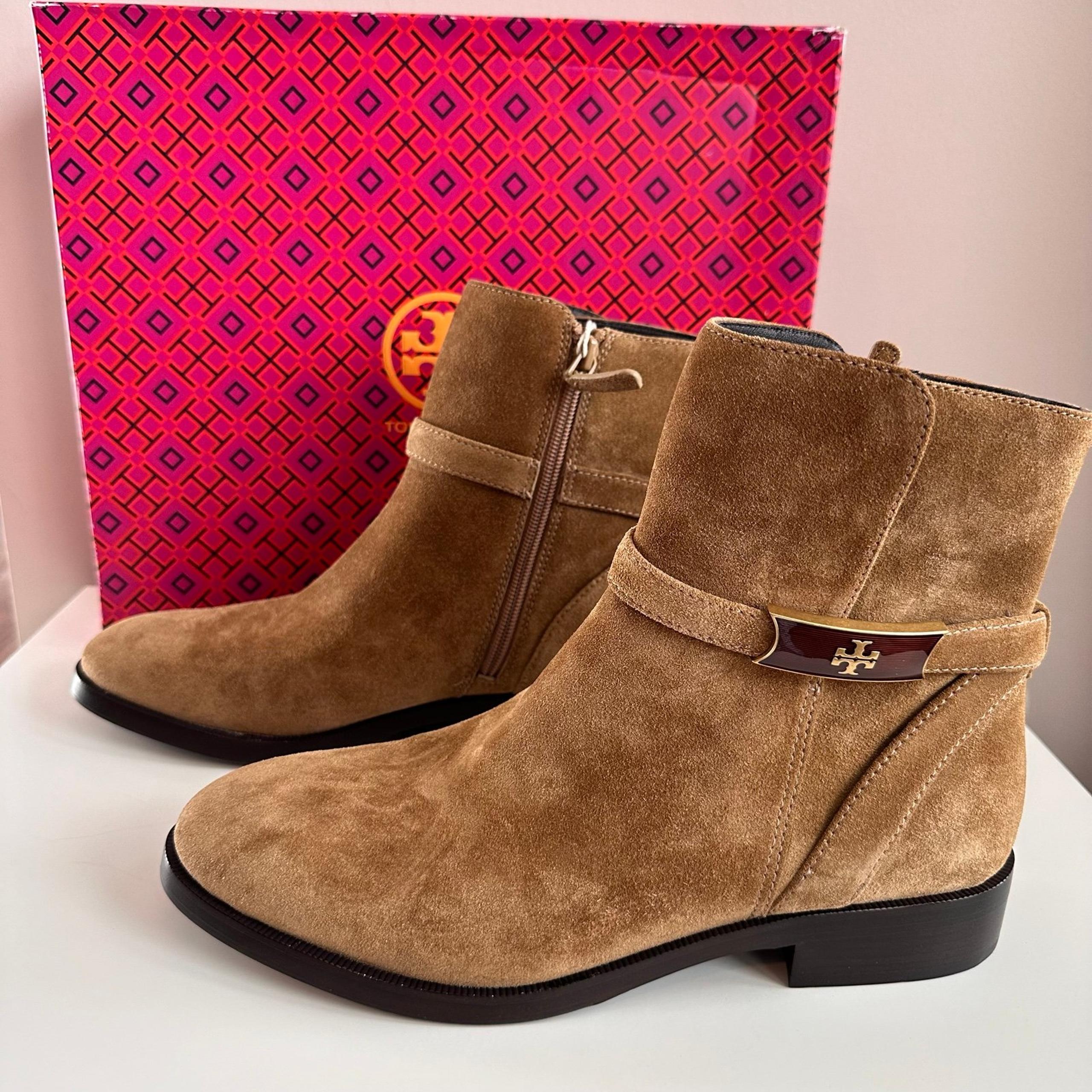 Tory Burch Perrine Suede Ankle Boots Camel Size 10 NIB