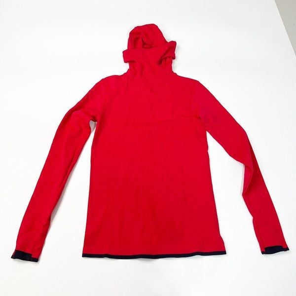 Athleta Shirt Womens Flurry Balaclava Hooded Ribbed Red Top Ladies Small