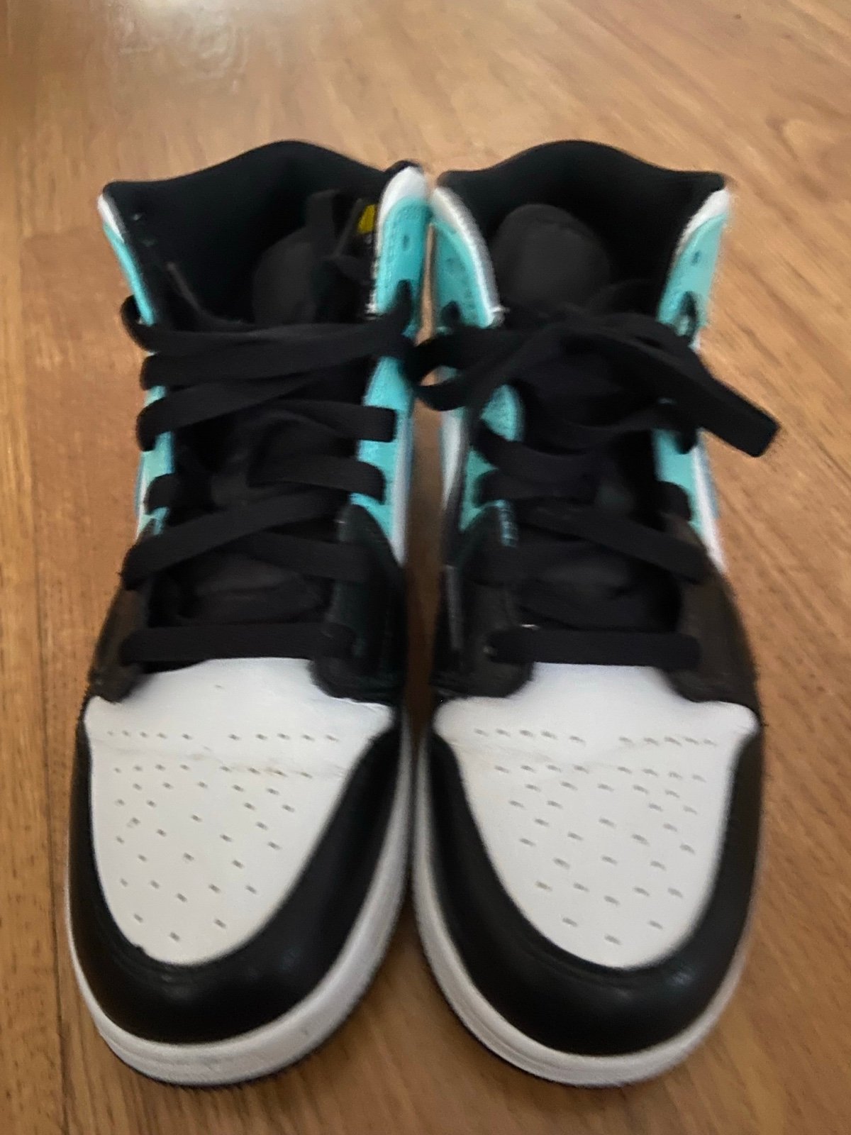 Air Jordan White, Black and Mint Green Kids Size 5.5