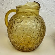 VTG Anchor Hocking Amber/Honey Crinkle/Pebble Glass MCM Water Pitcher 96oz