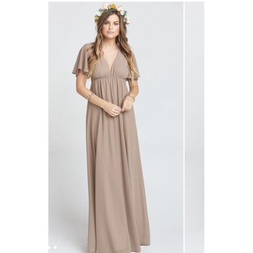 Show Me Your Mumu Womens Tan Faye Flutter Wedding Long Maxi Dress Size S