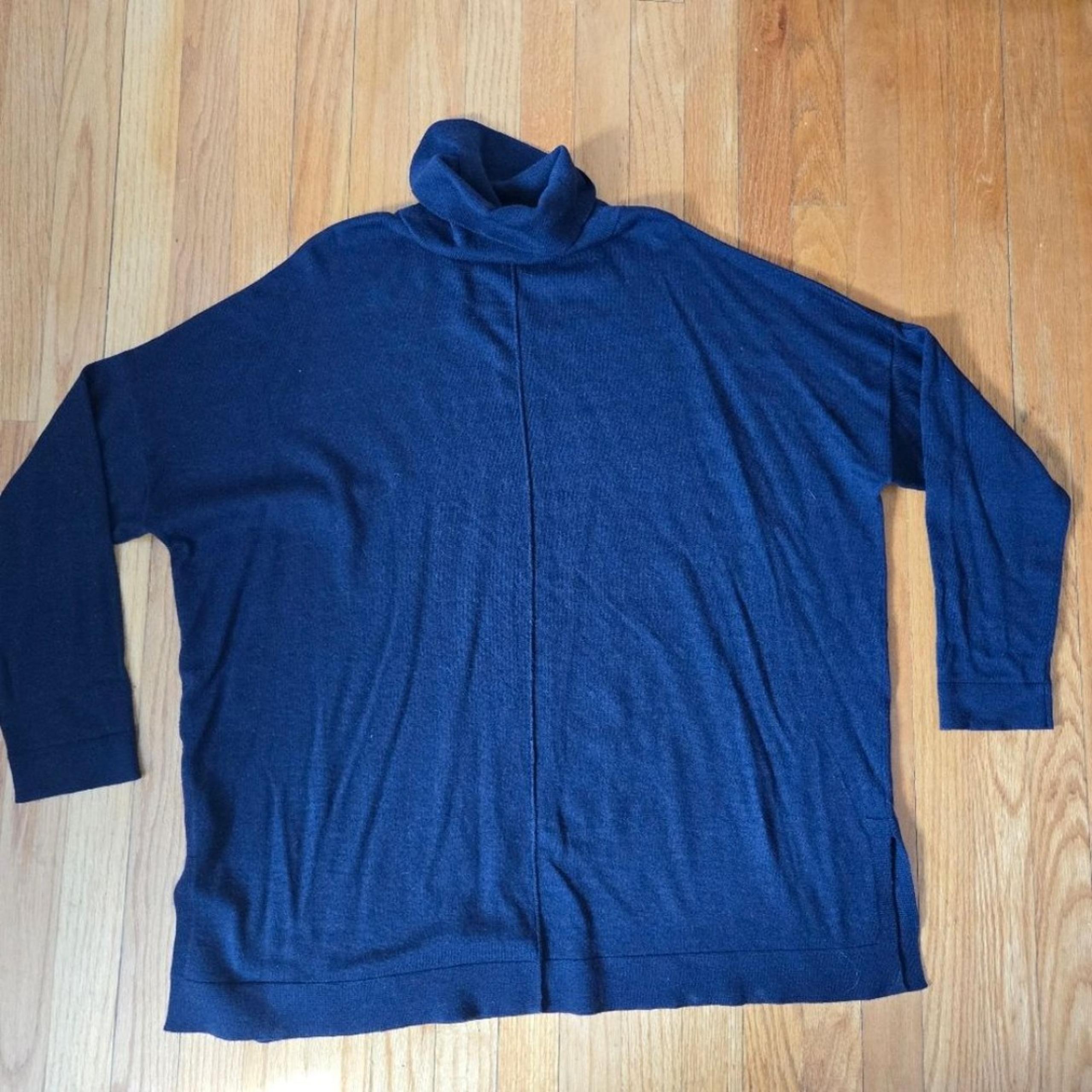 Eileen Fisher turtleneck sweater Italian Yarn size XL Lagenlook Navy