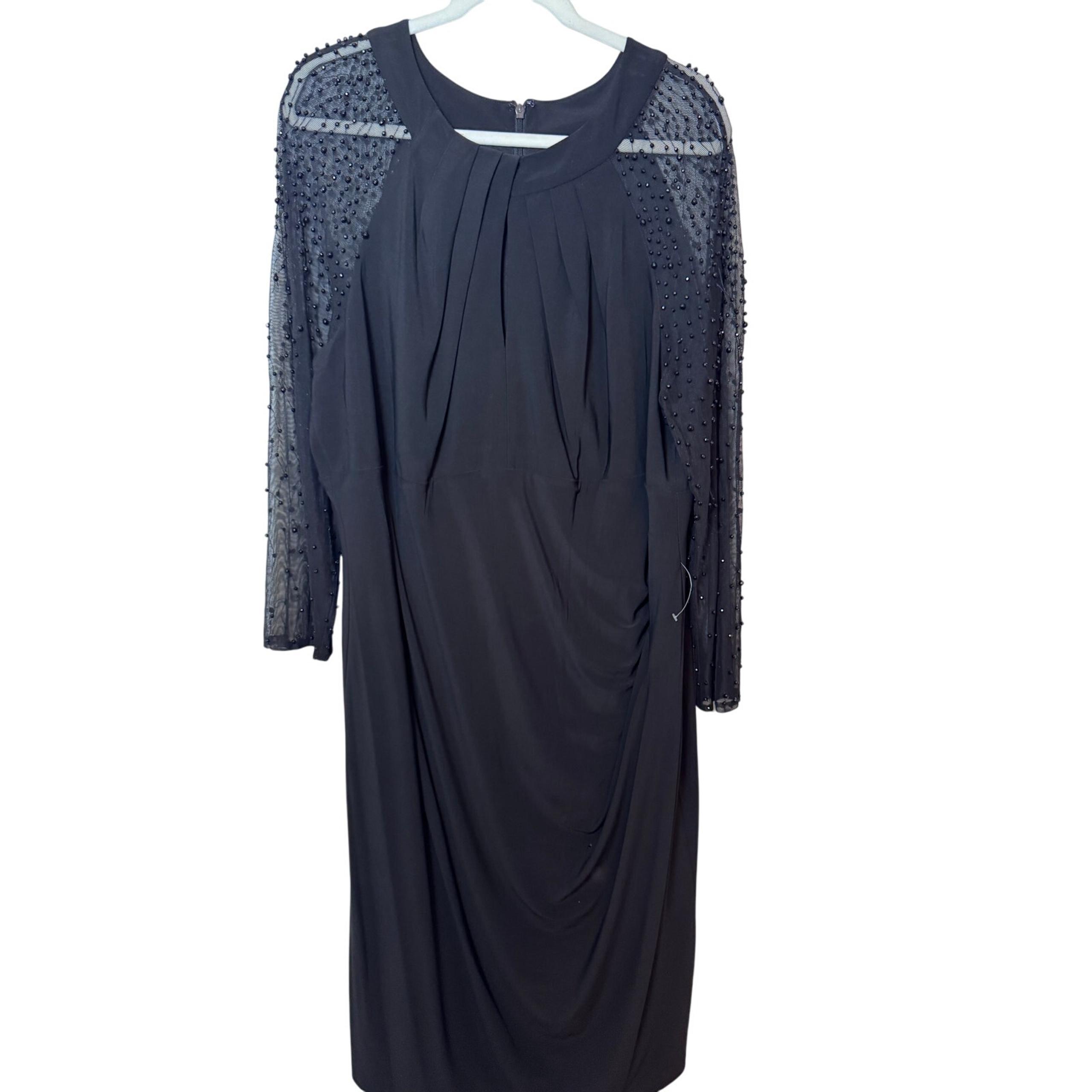 B & A by Betsy & Adam 22W Embellished Sleeve knee length dress black