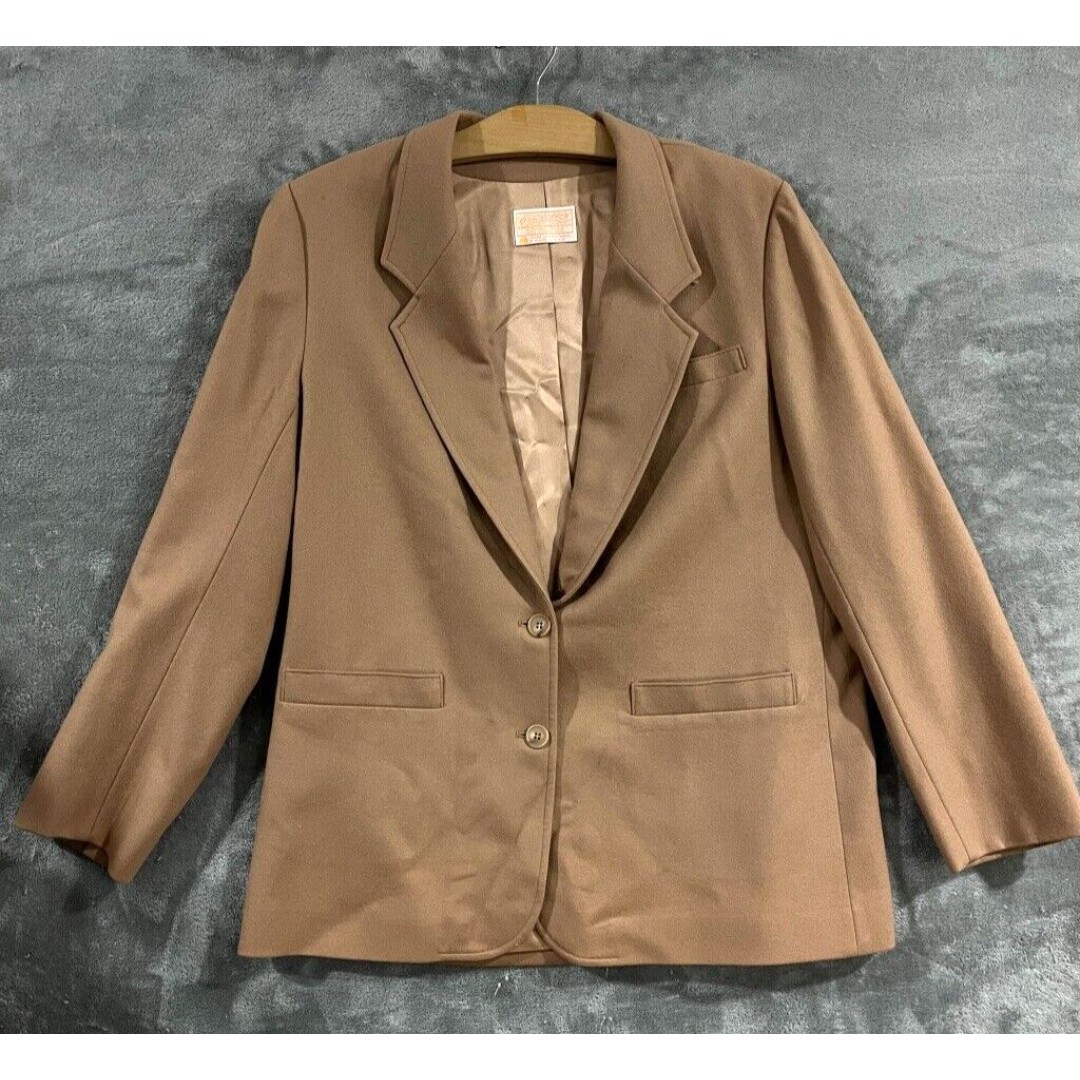 VTG Pendleton Camel Tan 100% Pure Virgin Wool 2 Button Blazer Coat Women's Sz 14