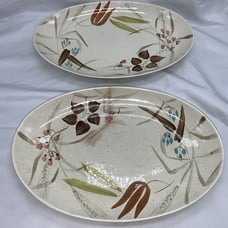 2 PC Red Wing Random Harvest Stoneware Pottery Oval Platter 13 Repair TS4