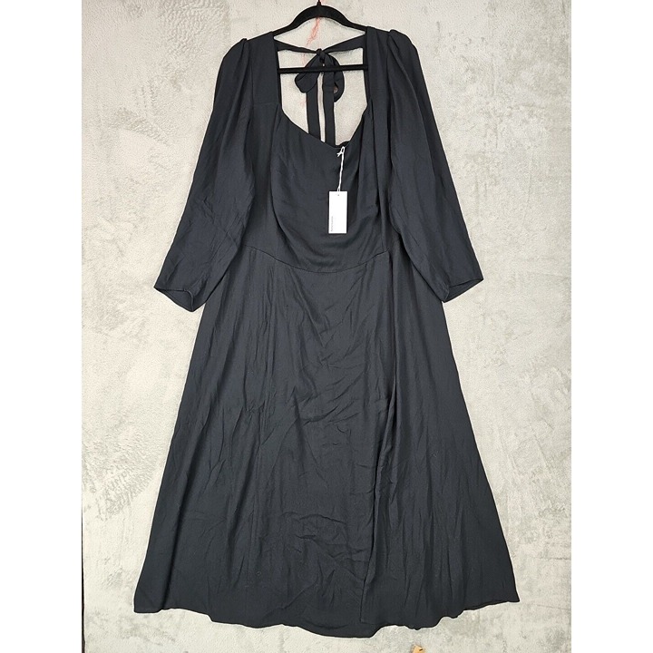 Reformation Sigmund Midi Dress Womens Size 24 Black Square Neck Long Sleeve NWT