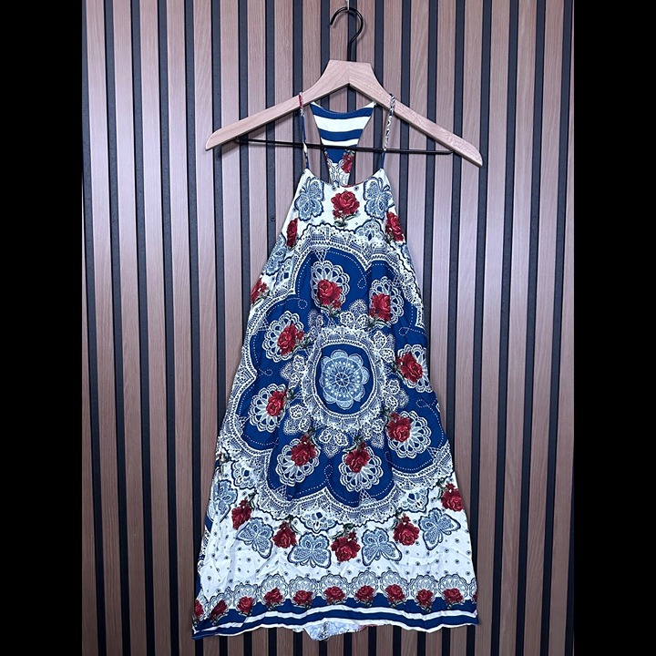 Farm Rio Dress S / M Womens Blue Retro Abstract Open Back Boho Floral