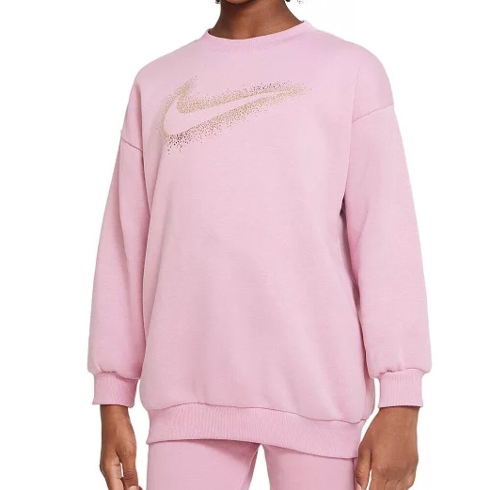 Girl's Nike Icon Fleece Crew Sweatshirt - Pink & Metallic Gold - Large - NWT
