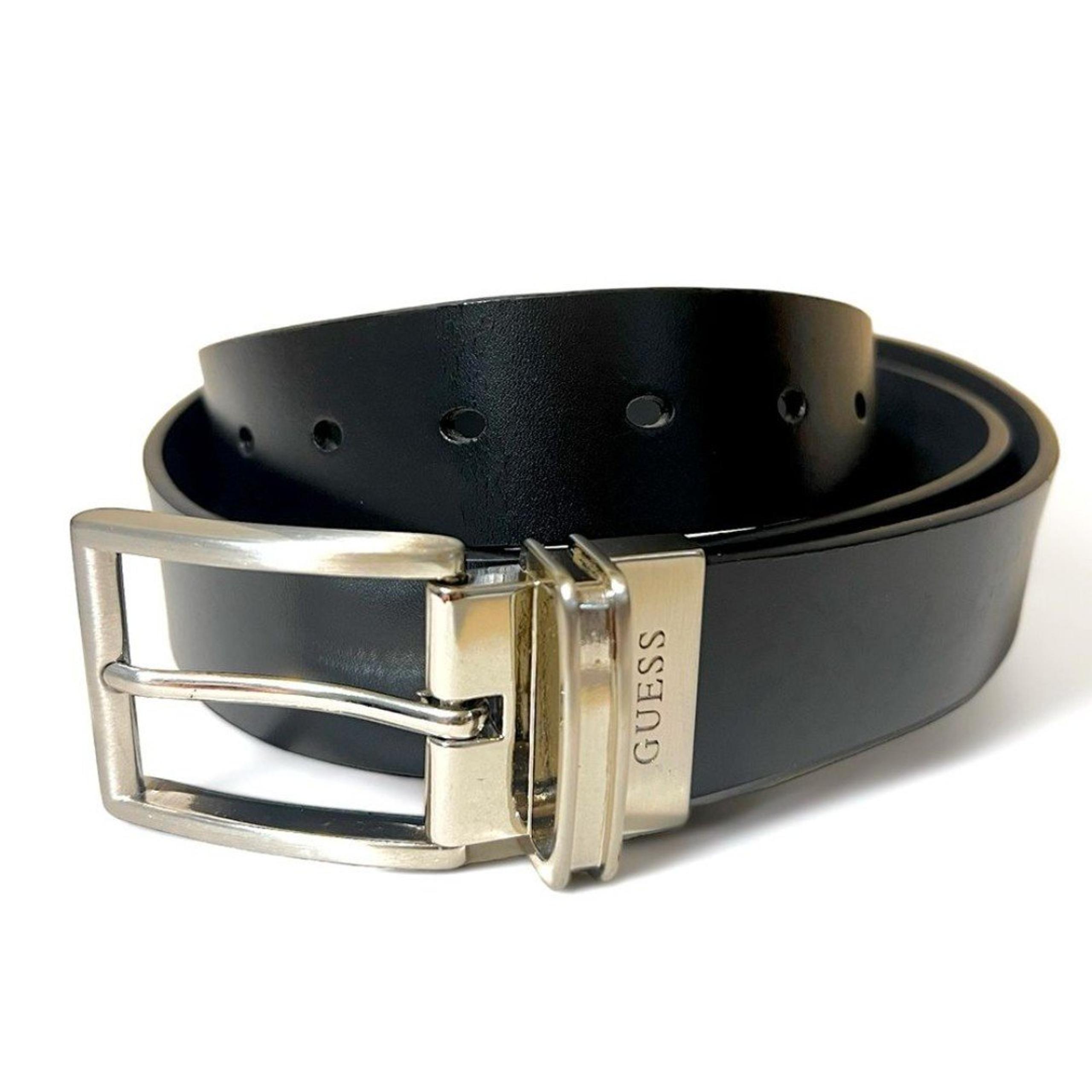 Men’s Reversible Leather Belt Gloss Black & Matte Black Size XL by GUESS