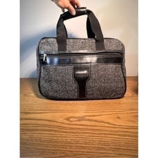 Vintage gray, blue, small duffel bag, luggage, gym, bag. Jaguar. on plastic legs