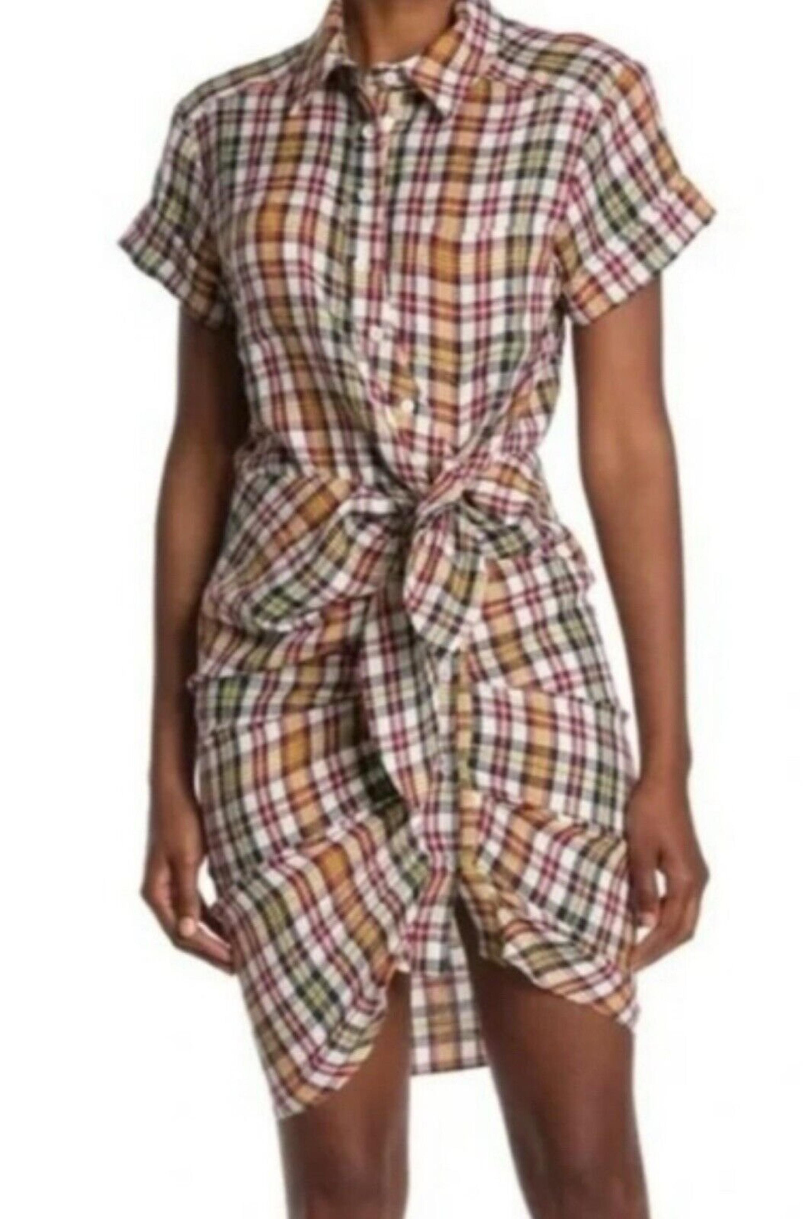 Veronica Beard Sierra Plaid Shirt Dress Button Down Red Navy Womens Size 2