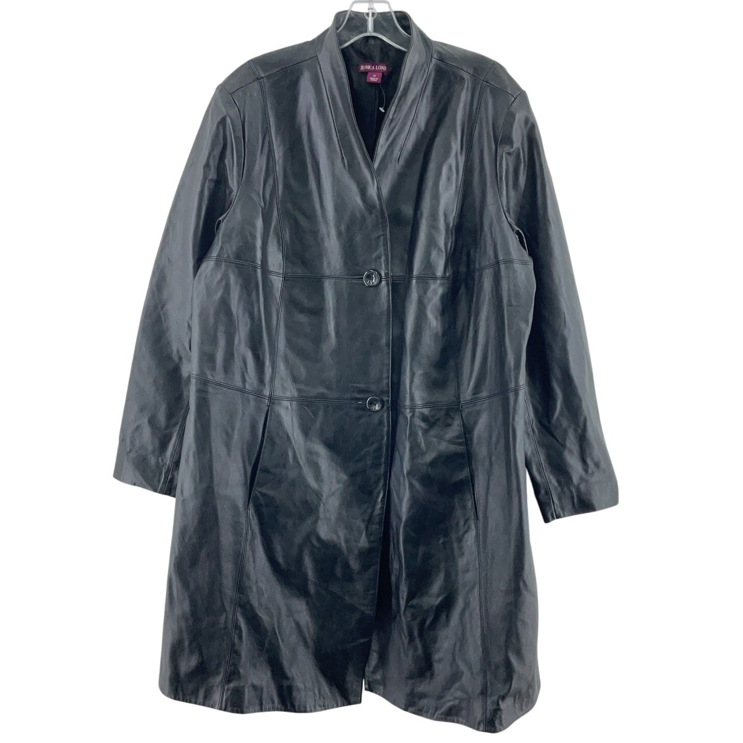 Jessica London Black Leather Trench Duster Coat Women’s Plus Size 16 Preowned