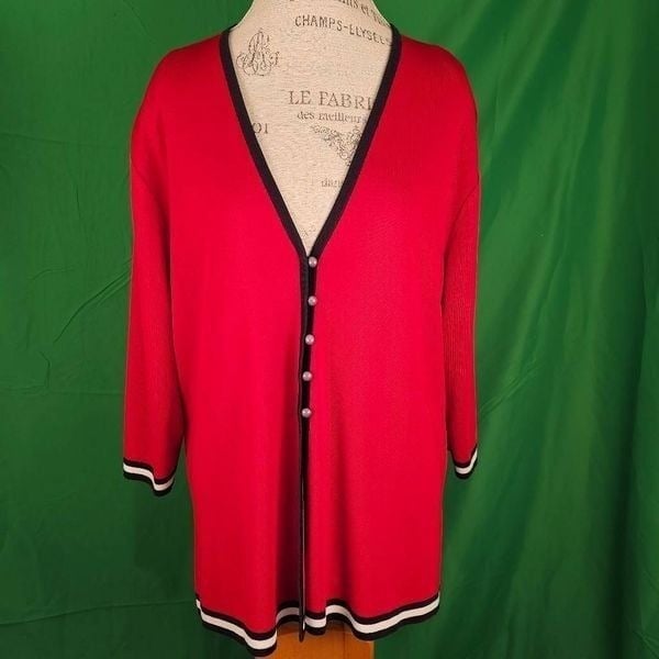 Exclusively Misook Woman Womens Red Black Cardigan 1X