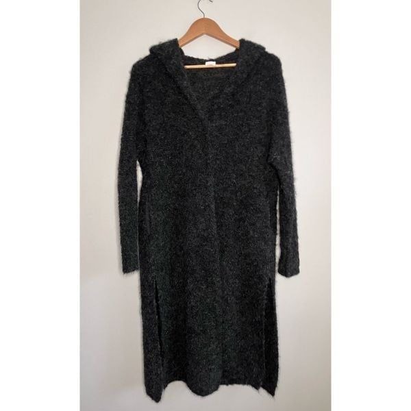 CT PLAGE Charcoal Grey Alpalca Blend Hooded Duster Size M
