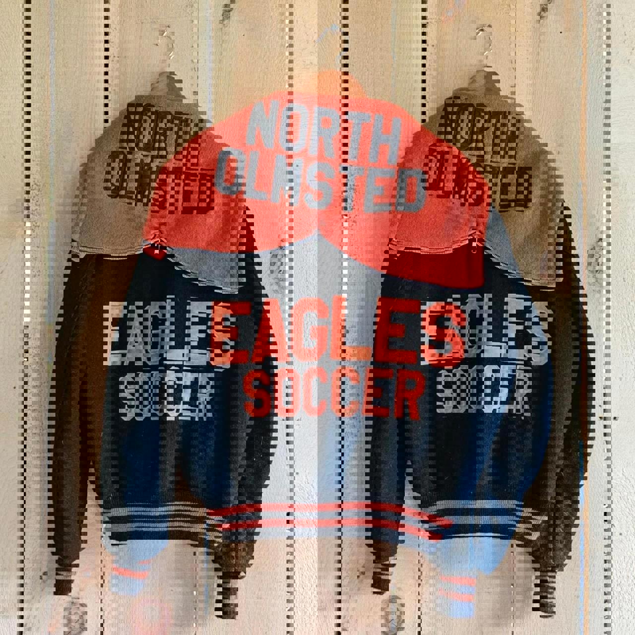 Vintage Wool Varsity Jacket North Olmsted Ohio Eagles Black Orange DeLong