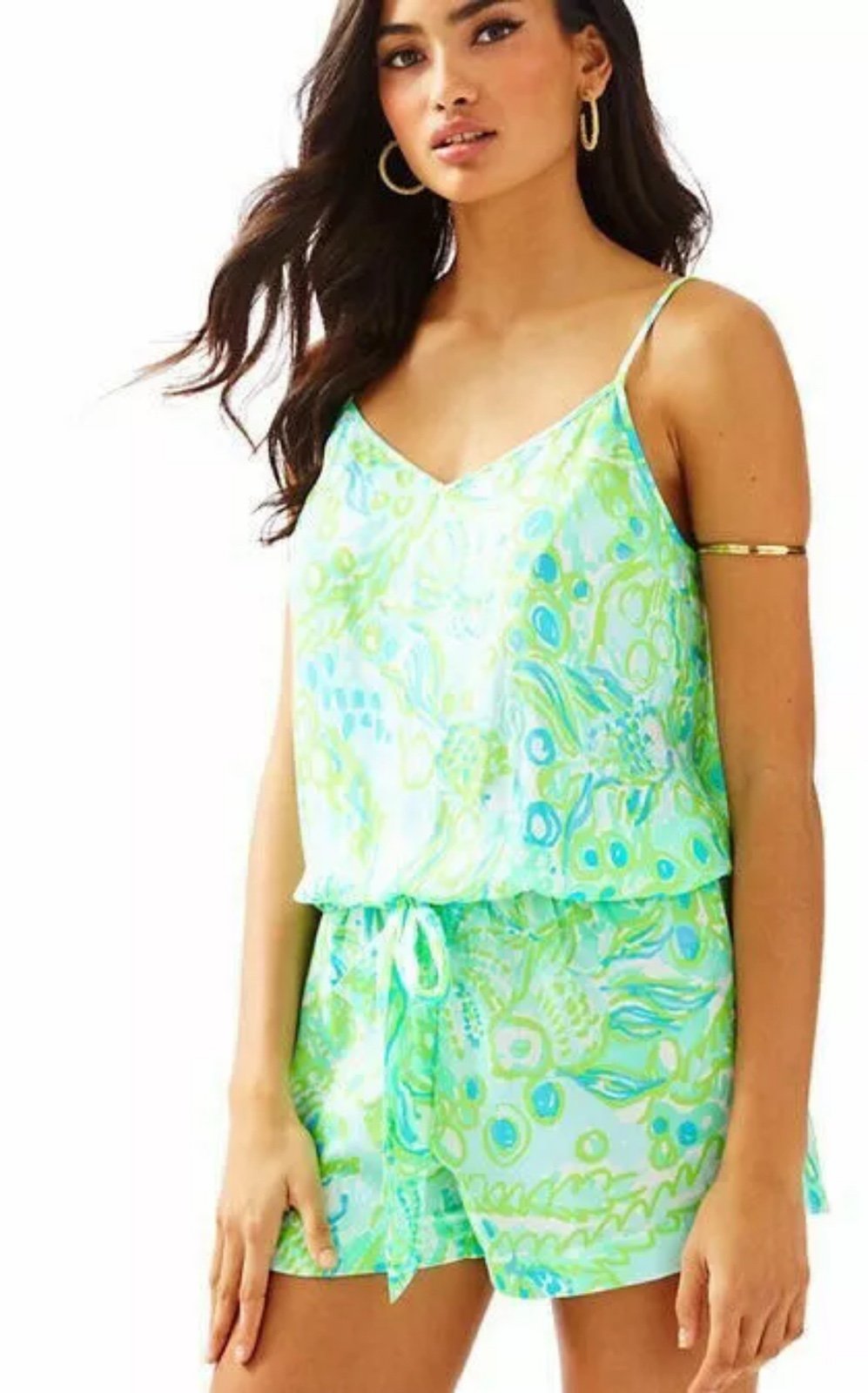 Lilly Pulitzer Deanna Tank Romper Pool Blue Salty Seas Preppy Coastal Beach XS