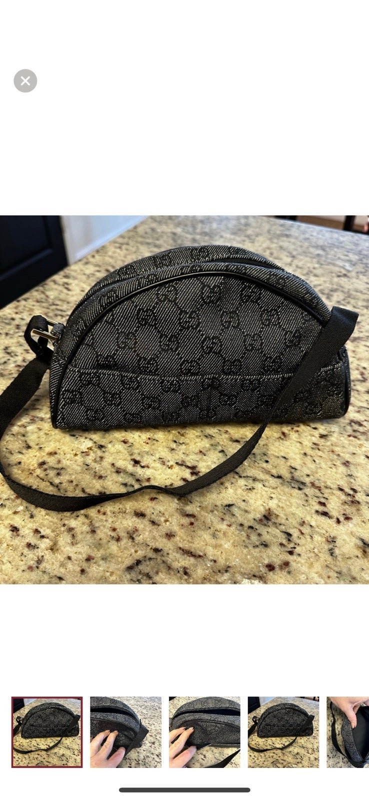 Gucci black denim top handle bag