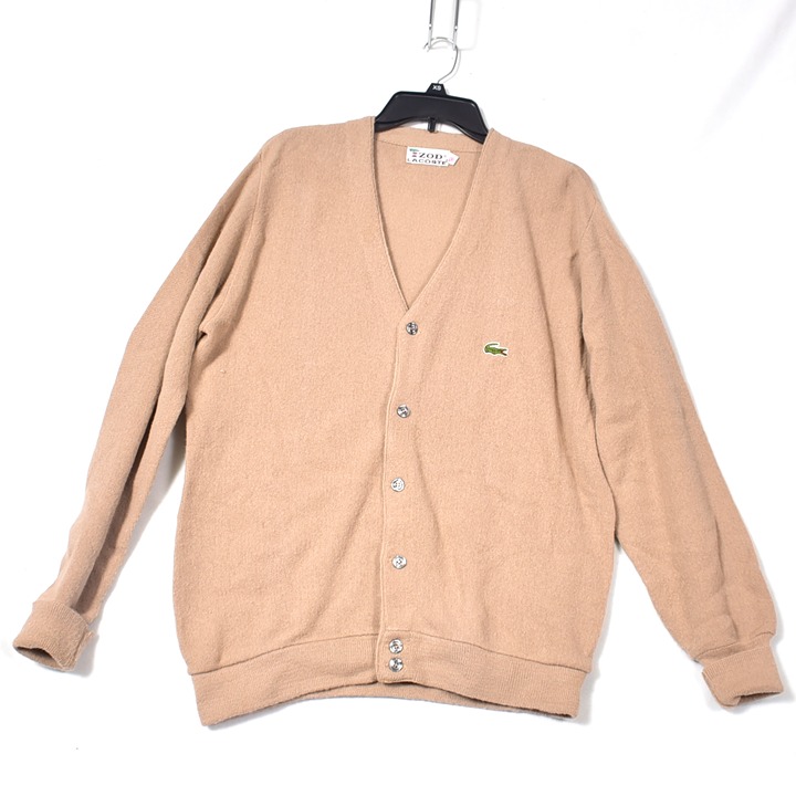 Vintage IZOD LACOSTE Tan Button Front Cardigan Sweater Mens Large