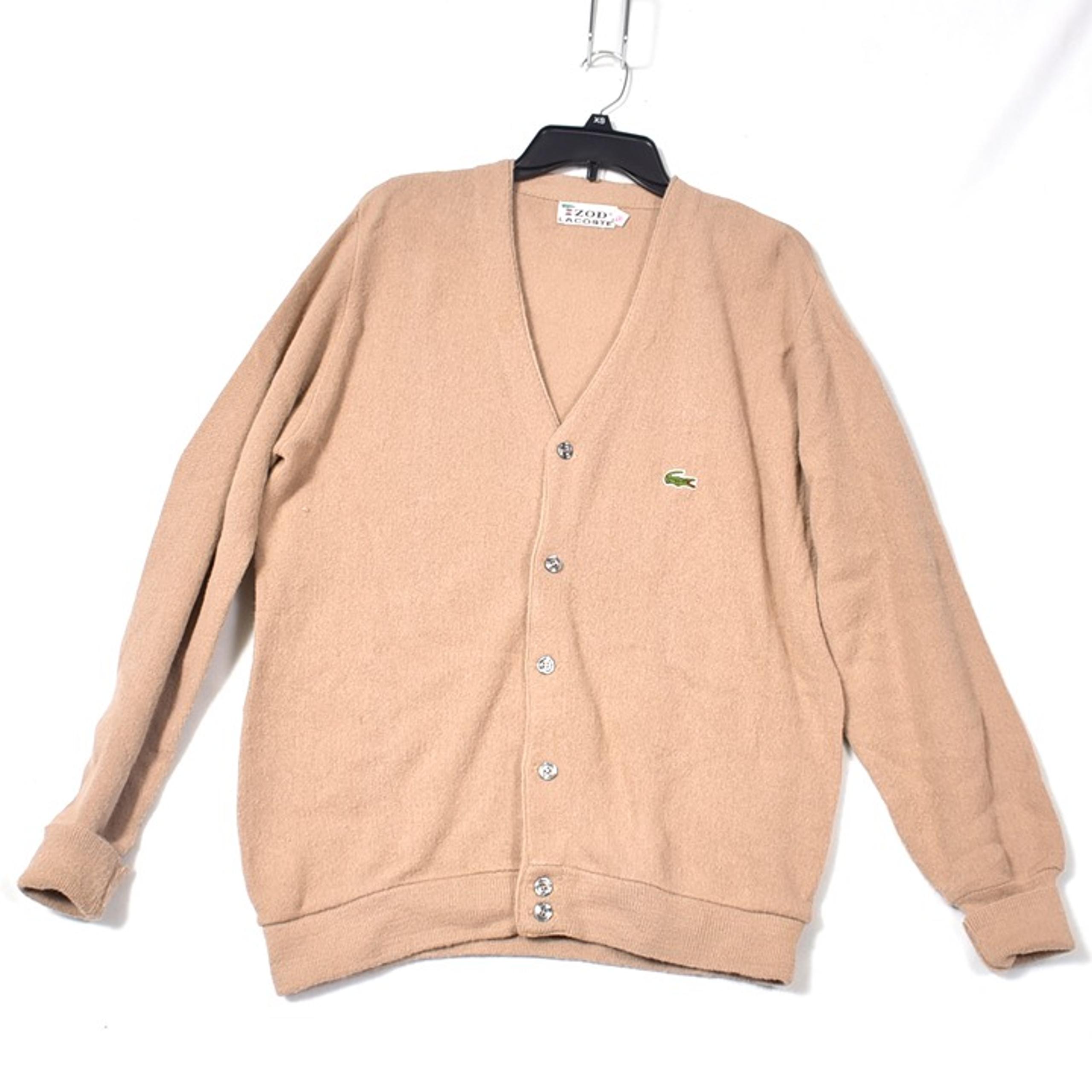 Vintage IZOD  LACOSTE Tan Button Front Cardigan Sweater Mens Large
