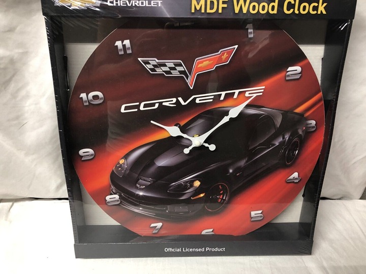 BRAND NEW SEALED CHEVROLET CORVETTE MDF WOOD CLOCK . OFFICIAL LICENSED PRODUCT