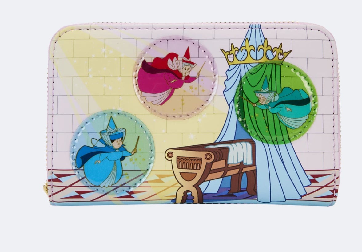 Sleeping Beauty Castle Three Good Fairies Stained Glass Zip Around Wallet NWT