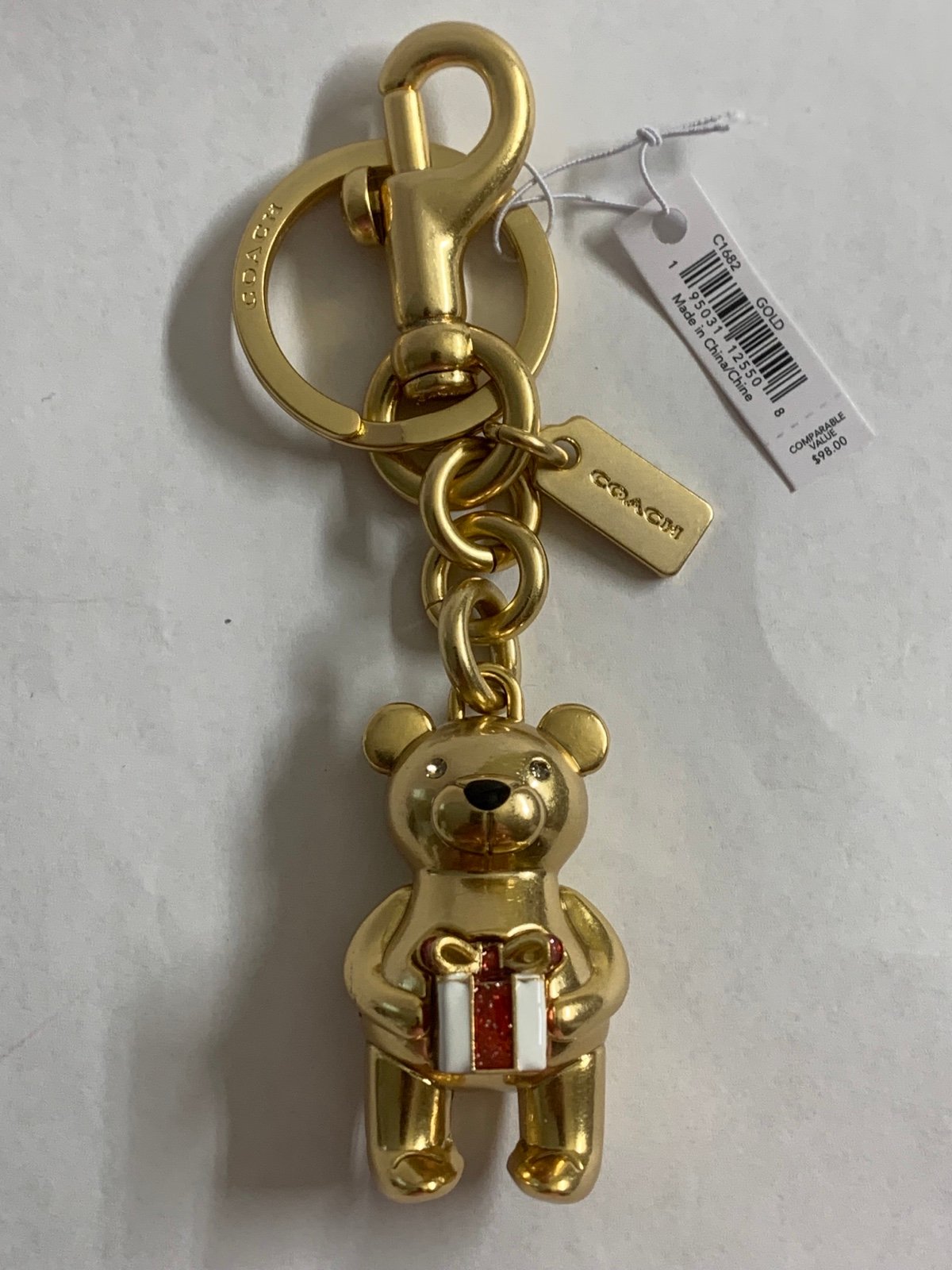COACH 10.9” BEAR ORNAMENT Gold Tone Black Glovetanned